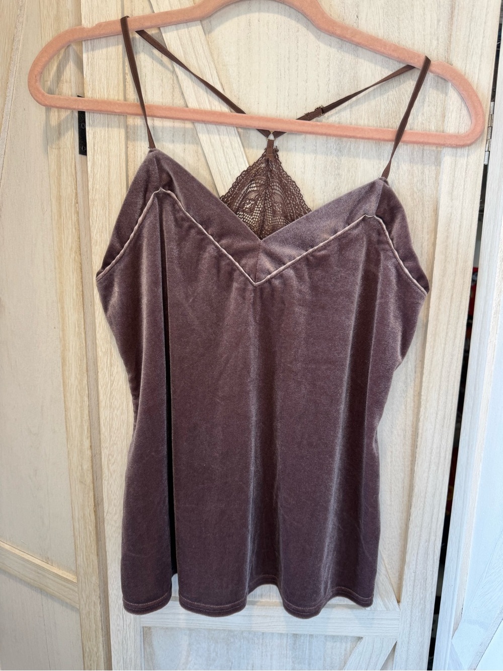 Velvet Lace-Back Cami Tank in Dusty Mauve